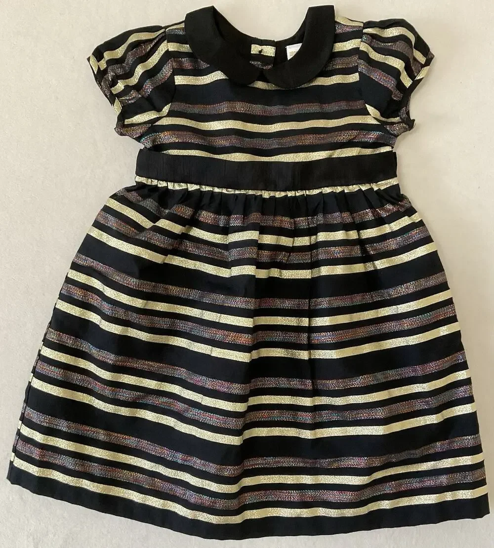 Gymboree Girls 19-24 M Black Gold Metallic Stripe Party Holiday Dress 2018
